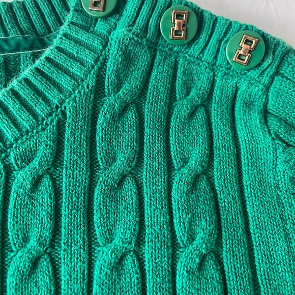 Charter Club Preppy Cotton Cable Knit Crewneck Sweater in Emerald Green - Picture 4 of 10